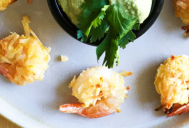 Shrimp appetizer on white plate