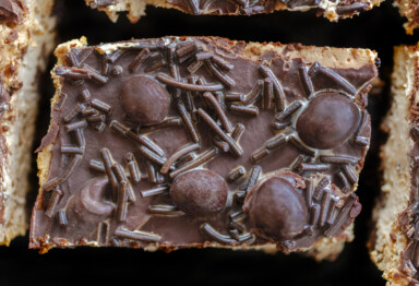 Closeup shot of a coffee cheesecake slice